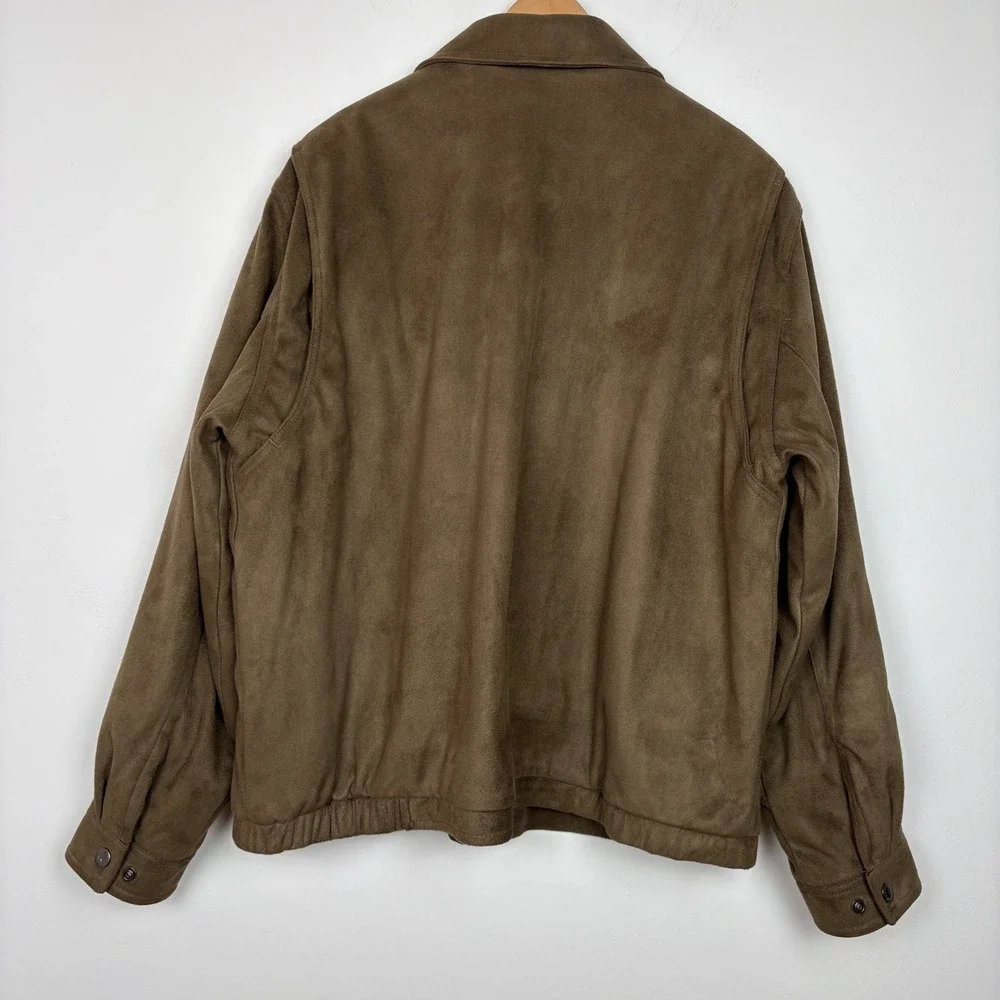 Claiborne Men Jacket L Brown Sueded Finish Full Zip Bomber Harrington Minimalist